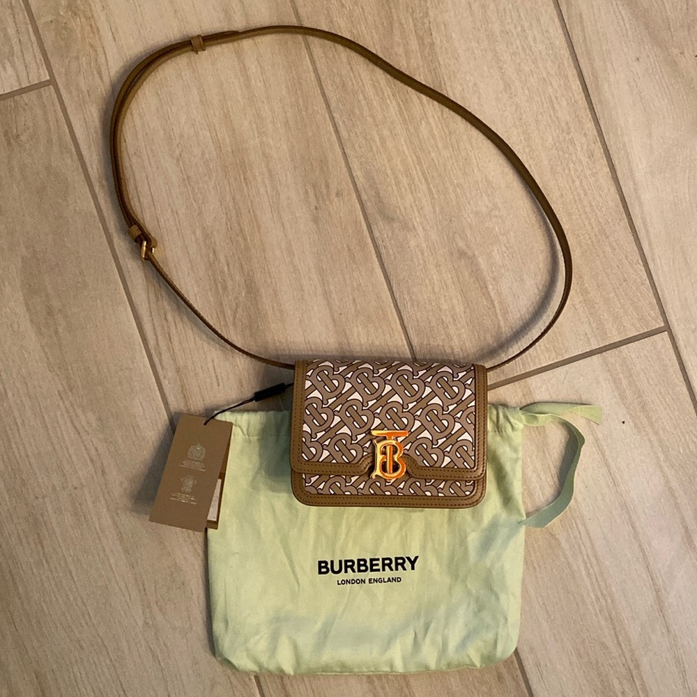 Burberry Beige Leather TB Monogram mini Shoulder Bag (torn interior leather)